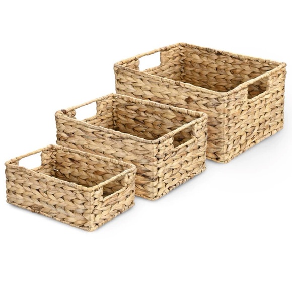 NWT. 3 Pack Large+Medium+Small Handwoven Baske Hyacinth Wicker Storage - Picture 3 of 3